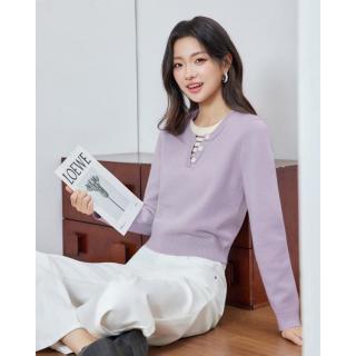 爱依服 2026秋季假两件针织衫女百搭毛衣