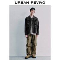 URBAN REVIVO UML860018 撞色刺绣口袋棉质牛仔外套 深灰 S