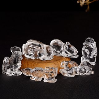 晶三角 天然白水晶 十二生肖小摆件 属狗
