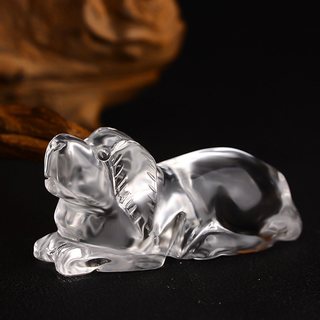 晶三角 天然白水晶 十二生肖小摆件 属狗