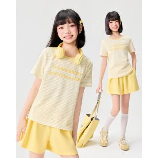 爱依服 商场IEF2026夏季韩系休闲字母条纹T恤短裤套装