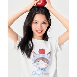 限尺码：爱依服 商场IEF2026夏季韩式甜美可爱猫咪印花短袖T恤休闲上衣