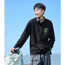唐狮 春季新款长袖T恤男简约美式圆领上衣潮酷内搭学生打底衫t