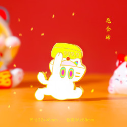 赋闲 故宫正版官猫冰箱贴徽章金属珐琅徽章包包可爱装饰旅游纪念加厚强 抱金砖（白） 官猫徽章