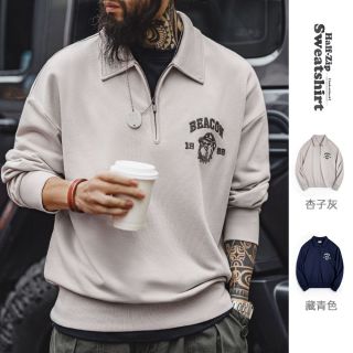 百亿补贴：马登 工装美式复古立体刺绣半开襟卫衣休闲翻领套头polo衫上衣男春