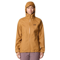 MOUNTAIN HARDWEAR 女士三层防水透气冲锋衣 可调节帽子 防水拉链 腋下透气拉链 双手袋 铜粘土 Large