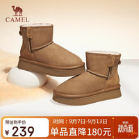骆驼 雪地靴女时尚保暖棉鞋套筒厚底面包鞋 L24W275655 驼色 37
