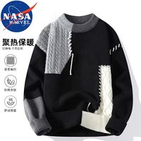 NASA MARVEL 针织衫秋冬季加绒休闲圆领潮流毛衣保暖加厚针织衫 橘色加绒 2XL