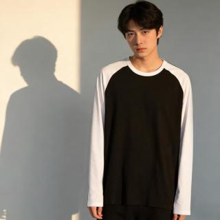 真维斯 春秋季 撞色男装时尚长袖t恤百搭日常圆领舒适休闲男上衣