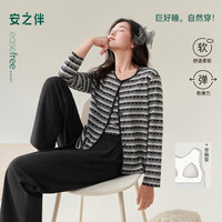 安之伴 睡衣女2026新款春秋季纯棉开衫背心带胸垫三件套家 太空灰(自带胸垫) M