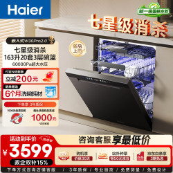 海尔 双微蒸汽洗W30Pro2.0旗舰版洗碗机嵌入式163L大容量80℃母婴级消杀分区洗自动开门