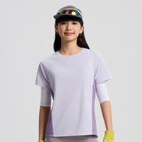 探拓 春夏运动服女式圆领半袖运动上衣短T透气简约撞色休闲运动上衣