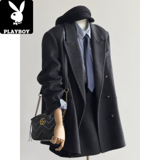 PLAYBOY 感呢子大衣女秋冬季2025新款短款西装毛呢外套小个子气质 碳灰色 L . (125-140斤)