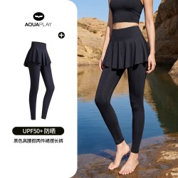AQUAPLAY 女士水母服时尚潜水裤防晒裙装冲浪女泳装假两件黑色连体