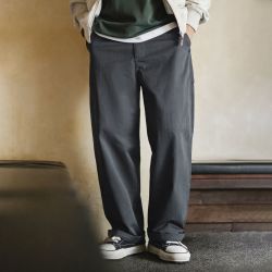 马登 工装美式人字纹休闲裤直筒休闲黑色通勤打褶皱A字西裤男款