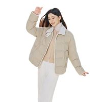 坦博尔 秋冬羽绒服女短款时尚翻领轻盈舒适保暖轻薄外套TBF330226D 椰奶咖 S 160/84A
