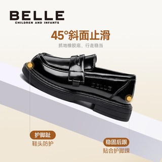 百丽 女童乐福鞋 黑色 儿童皮鞋