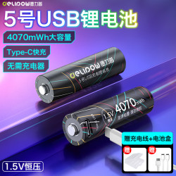 德力普 USB充电电池 5号锂电池4070mWh大容量1.5v恒压配Type-C快充线 适用电子锁/鼠标/游戏手柄黑悟空