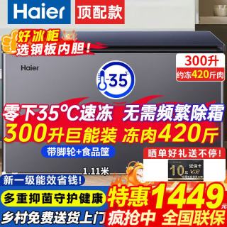 海尔 宝蓝冰柜家用小型200/300升大容量 307  1.1米「装420斤肉」PCM钢板内胆