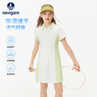 navigare 意大利小帆船儿童连衣裙夏季中大童撞色polo领时尚速干女童裙子 宝石绿 120