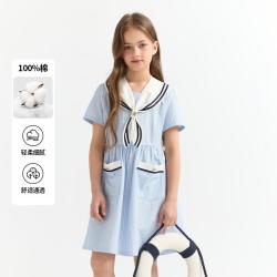 E-LAND KIDS 衣恋童装女童披肩条纹学院风海军水手领结