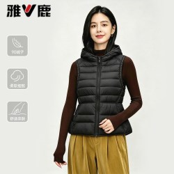 雅鹿 1972 雅鹿收腰排骨羽绒服马甲女2026新款短款轻薄连帽保暖无袖背心外套
