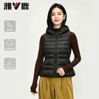 雅鹿 1972 雅鹿收腰排骨羽绒服马甲女2026新款短款轻薄连帽保暖无袖背心外套