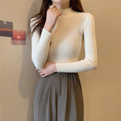 诗莉奥 纯色半高领长袖毛衣女内搭打底衫春秋冬韩版百搭修身针织衫女