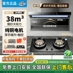 美的 多采抽油烟机新款家用自动清洗大吸力静音7字型顶侧双吸油烟机5.2kw燃气灶