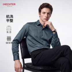 HECHTER 赫仕特长袖衬衫男士秋商务正装灰绿衬衣