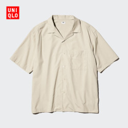 优衣库 莫代尔混纺开领衬衫/短袖男装女装衬衣482479 32 深米色 M