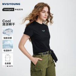 NVG·YOUNG [凉感]Navigare小帆船黑色短袖T恤男女同款