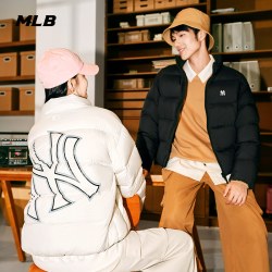 MLB 官方男女情侣时尚保暖羽绒服胶印镂空logo休闲外套冬季DJB04