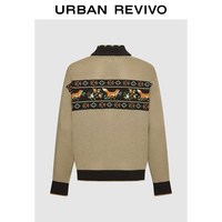 URBAN REVIVO UML960009 费尔岛棉质针织开衫 深卡其 XS