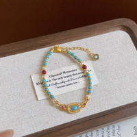 洛梵欣饰 18k金电镀复古锆石花朵珍珠手链轻奢感手环时尚气质手饰女 手链-金色-蓝色(真金电镀)