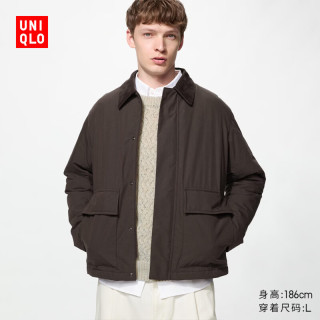 优衣库 休闲棉服短茄克男装女装外套夹克487689 39 棕黑色 M