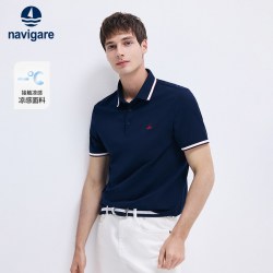 navigare [冰丝]Navigare意大利小帆船藏青色凉感短袖polo衫男t恤
