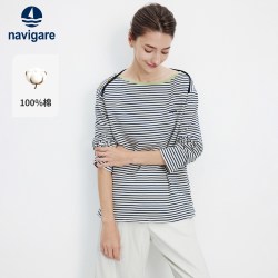 navigare 意大利小帆船时尚一字领长袖T恤女
