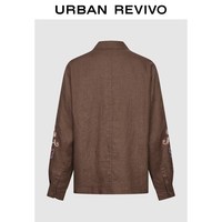URBAN REVIVO UMF160028 撞色刺绣翻领亚麻夹克 深红棕 S