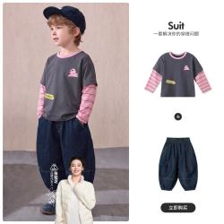 ASK junior 26秋季小童假两件长袖T恤男童运动休闲长裤两件