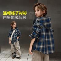 ASK junior 儿童连帽衬衫外套26秋中大童内里加绒保暖男童衬衣