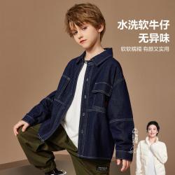 ASK junior 男童外套秋季儿童复古水洗牛仔外套青少年潮酷长袖上衣