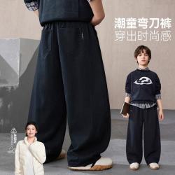ASK junior 儿童裤子秋季中大童户外跑步运动梭织长裤男童弯刀裤