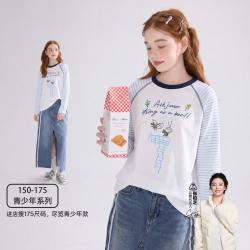 ASK junior 儿童长袖T恤秋季中大童打底衫女童落肩袖青少年上衣