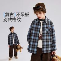 ASK junior 儿童衬衫2026秋季中大童翻领格纹撞色衬衣男童外套
