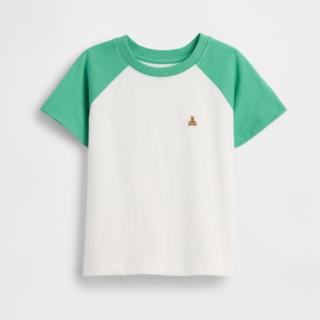Gap 男幼童小童2026春款纯棉小熊插肩袖短袖T恤儿童装美版877786