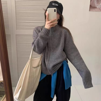 2026慵懒风毛衣外套女新款新款韩系简约宽松立领拉链针织开衫上衣