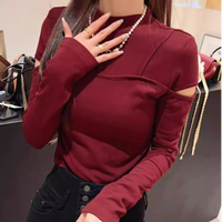 正肩镂空长袖t恤女设计感2024新款紧身短款上衣内搭打底衫女洋气