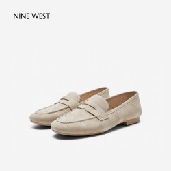 玖熙 明星同款Nine West/玖熙平底乐福鞋女单鞋豆豆鞋小羊皮一脚蹬软底