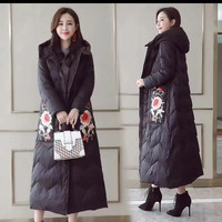 民族风刺绣棉服女中长款2023新款刺绣过膝时尚棉袄中国风棉衣加厚